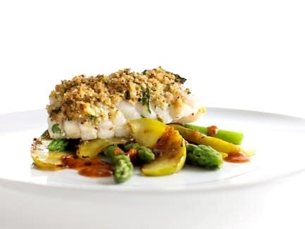 Bacalhau no forno com crosta de mostarda