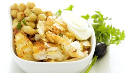 Bacalhau grelhado com grão